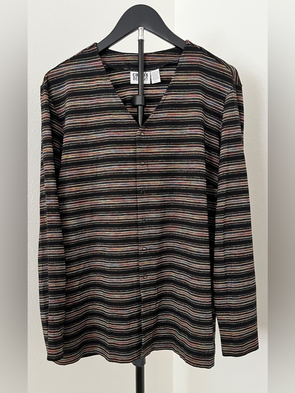 NWOT Chico's Black Cardigan with Multicolor Metallic Stripes | XL